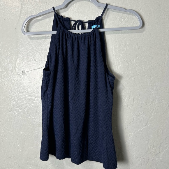 J. McLaughlin Navy & Gold Halter Stretchy Top - Picture 1 of 4
